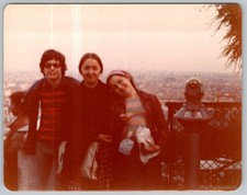 Vtg Color Snapshot Three Friends Young Adults Paris Overlook City View 1970s