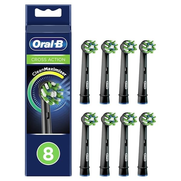 Oral-B Cross Action Electric Toothbrush Head with CleanMaximiser Pack of 8 Black