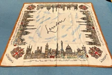 Vintage London Souvenir Scarf Landmarks Map Big Ben Tower Bridge 26x26 England