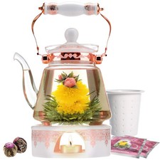 Teabloom Buckingham Palace 6-Piece Flowering Tea Gift Set - 40oz Glass Teapot