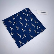 Eton Pocket Square Mens One Size Blue Tennis Player Print Silk Sports Hanky NWT