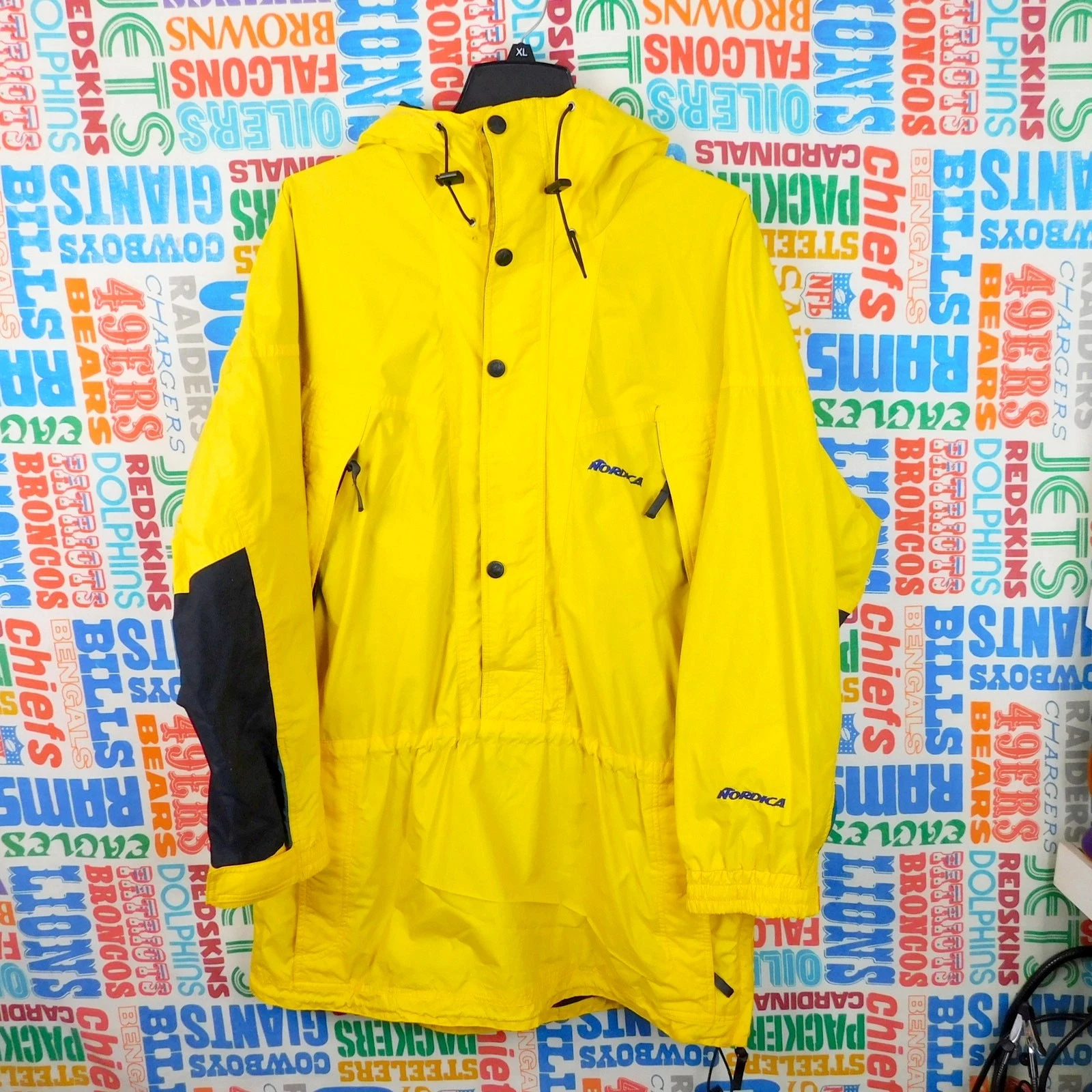 Vintage 90s Nordica Sport System Ski Jacket Size L Yellow Pullover Side Zip