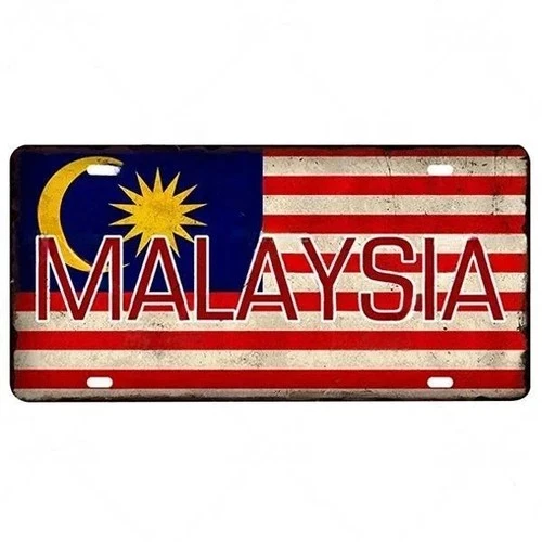Malaysia Decorative License Metal Plate Vintage Travel Flag Sign Wall Tin Plaque