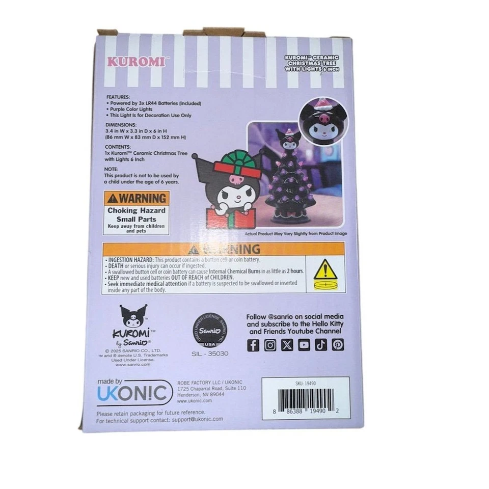 Sanrio Kuromi Ceramic Christmas Tree 6" Purple Lights Decor hello kitty purple  - Image 2 of 4