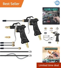 Professional Air Blow Gun with Brass Nozzle and Dual Steel Extensions - 2 Count