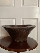Primitive Large Hand Turned Carved Wooden Bowl