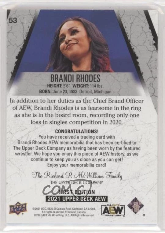 2021 AEW All Elite Wrestling Red Memorabilia 14/50 Brandi Rhodes #53 - Image 2 of 3