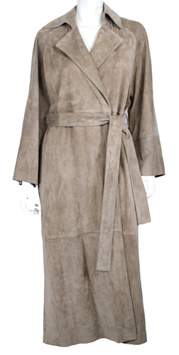 THE ROW $8,250 Taupe Beige Suede POSEIDONE Tie-Waist Full Length Coat XS