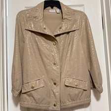 Zenergy by Chico's Jacket Size 0 Beige Gold Metallic Animal Print Snap Front