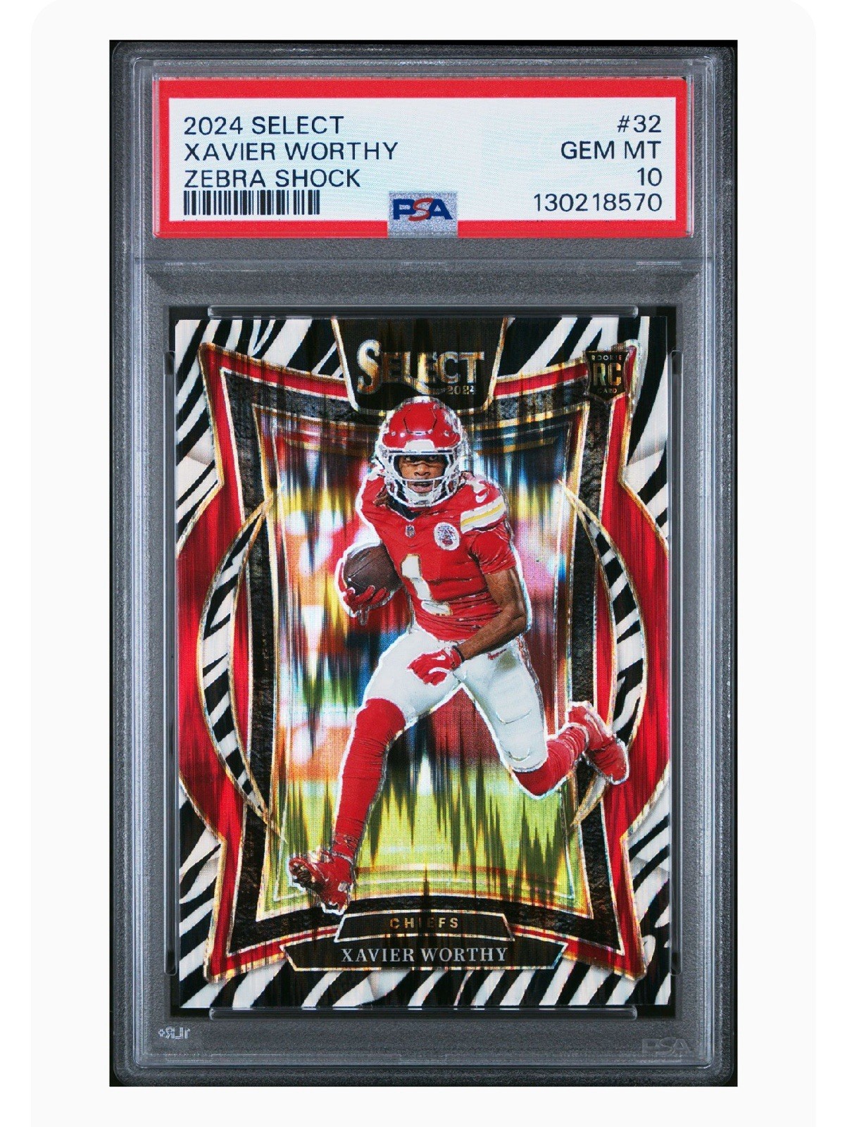 PSA 10 GEM MINT 2024 Select ZEBRA SHOCK Xavier Worthy Prizm RC SSP Rookie #32