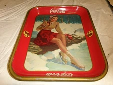 Vintage Original 1941 Coca-Cola Tin Advertising Tray "Ice Skating Girl" Winter