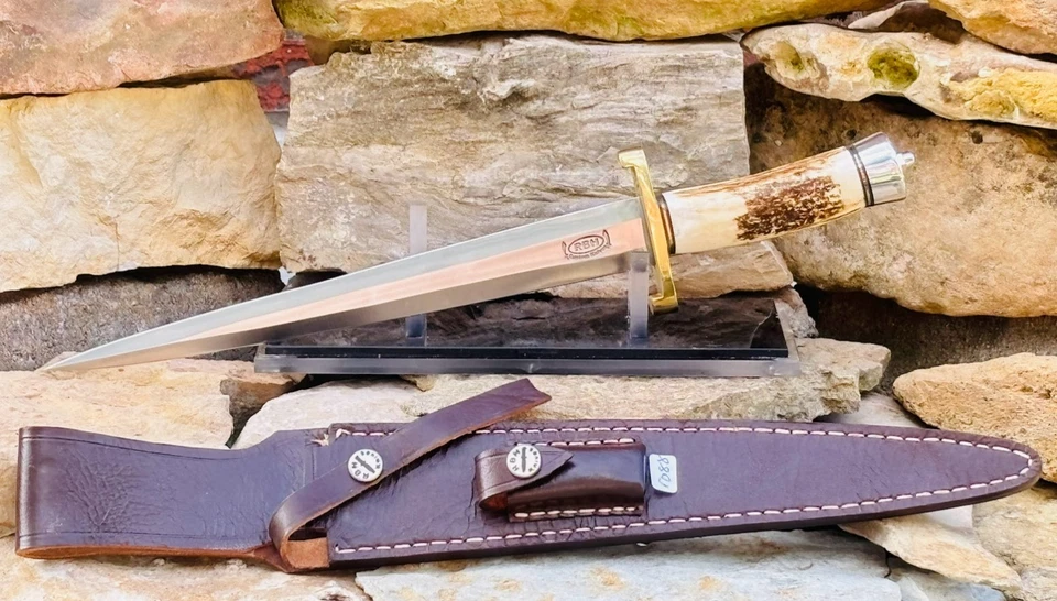 RBH CUSTOM KNIVES Large Fixed Blade Stileto Toothpick KNIFE Bone Handle MADE USA - Image 4 of 4