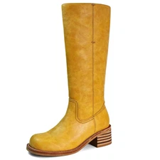 Knee High Chunky Block Heel Boots for Women Size 7 - Comfortable Low Heel