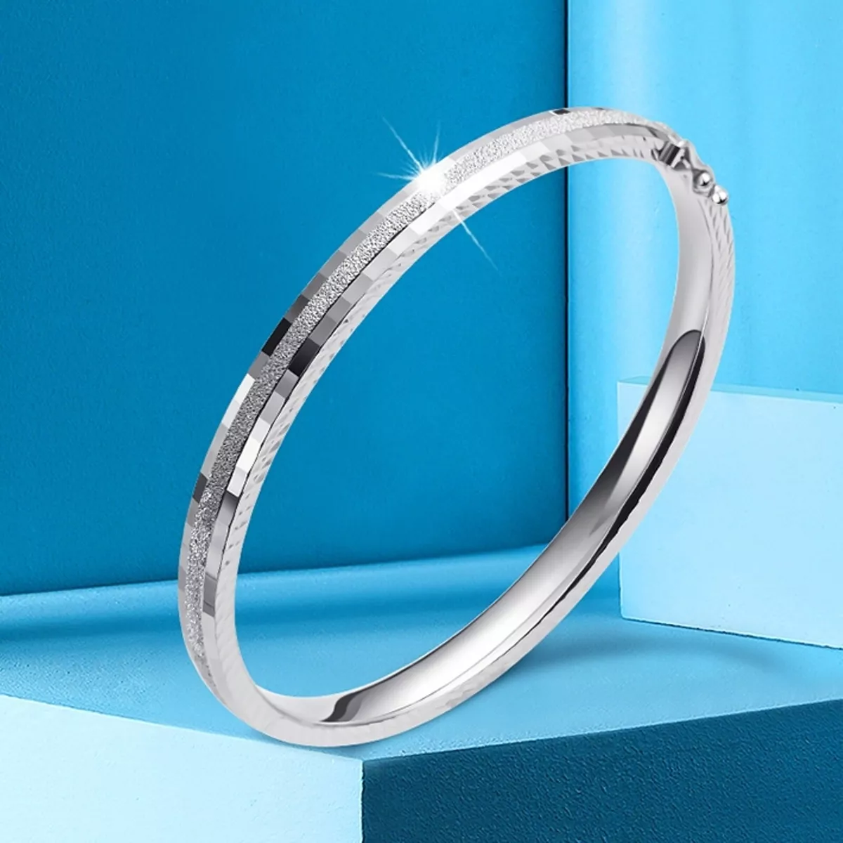 Pure Platinum 950 Bangle Women Gift 3.5mm Three Stripe Bracelet