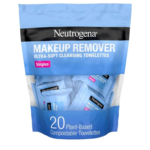 Makeup Remover Wipes Singles Wrapped Face Wipes Facial Cleanser Towelettes 20 Ct