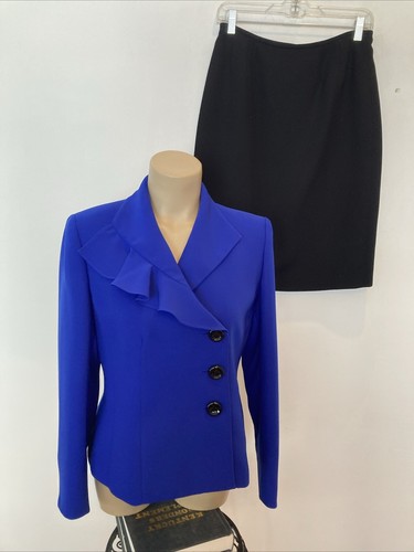Kasper size 8 petite royal blue jacket and black skirt suit - Picture 17 of 24
