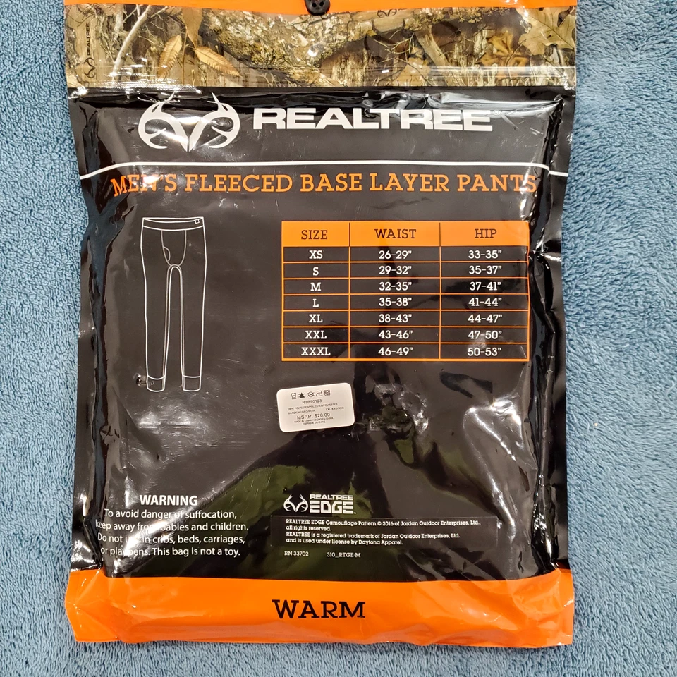 Realtree Men's Fleeced Base Layer Pants. Size 2XL Black NIP Thermal Underware - Image 4 of 4