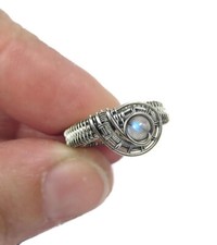 Moonstone Adjustable Ring, Woven in Sterling Silver Wire