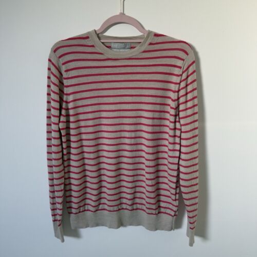 M&S Collection Extra Fine Merino Wool Pink & Beige Striped Jumper UK Size 14