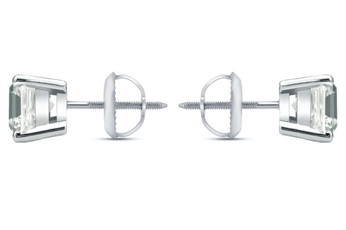 2.75 Ct Cushion Created Diamond Earrings Studs Real 14K White Gold Basket Screw - Picture 3 of 3