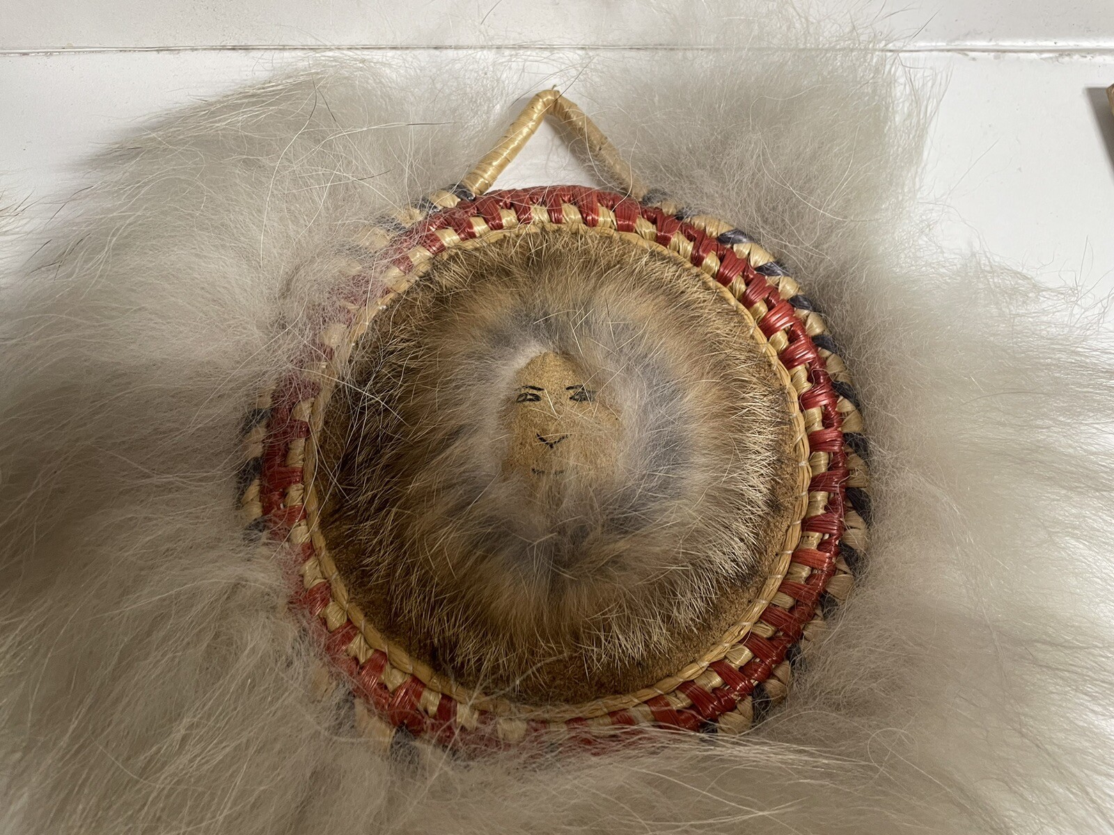 Pair Native Alaskan YUPIK Grass Fur Dance Fan - Wall Hanging