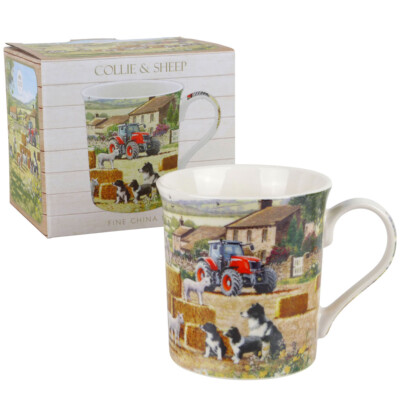 The Leonardo Collection China Mug Collie and Sheep Farm Scene Gift Box