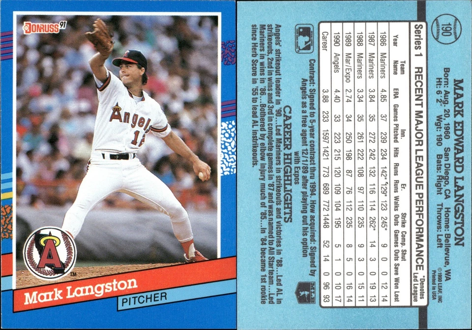 Mark Langston Lot of 18 baseball Cards Anaheim Angels  MLB-595 - Image 4 of 4