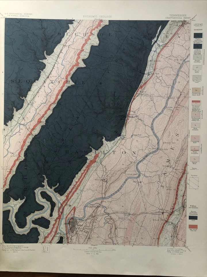 Mapas folio antiguos de 1894 del Atlas Geológico de Estados Unidos Chattanooga Tennessee Foto 4 de 4