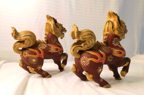 Pair Vintage Chinese Dragon Horses Longma F 21 - Picture 3 of 11
