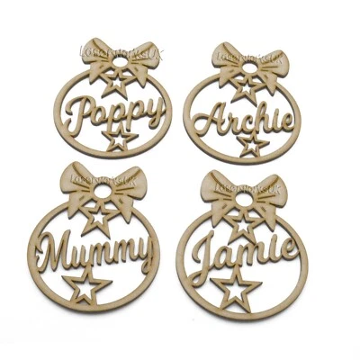 LASERWORKSUK Personalised names - Star Baubles - Christmas Tree MDF Hanging Decorations XMAS