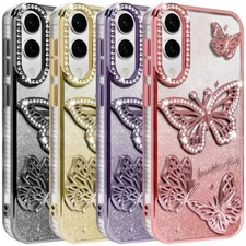 For Samsung Galaxy S25 Edge Case Electroplated Glitter Butterfly Design Cover