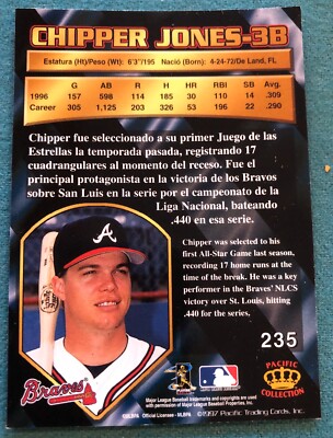 CHIPPER JONES 1999 PACIFIC SILVER Collection #235 | eBay