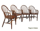 Set of Four Vintage French Country Oak Spindle Dining Arm Chairs w Distressing