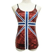 Women Union Jack Vest England Flag Bling Sequinned Top Party Fancy Costume Spark