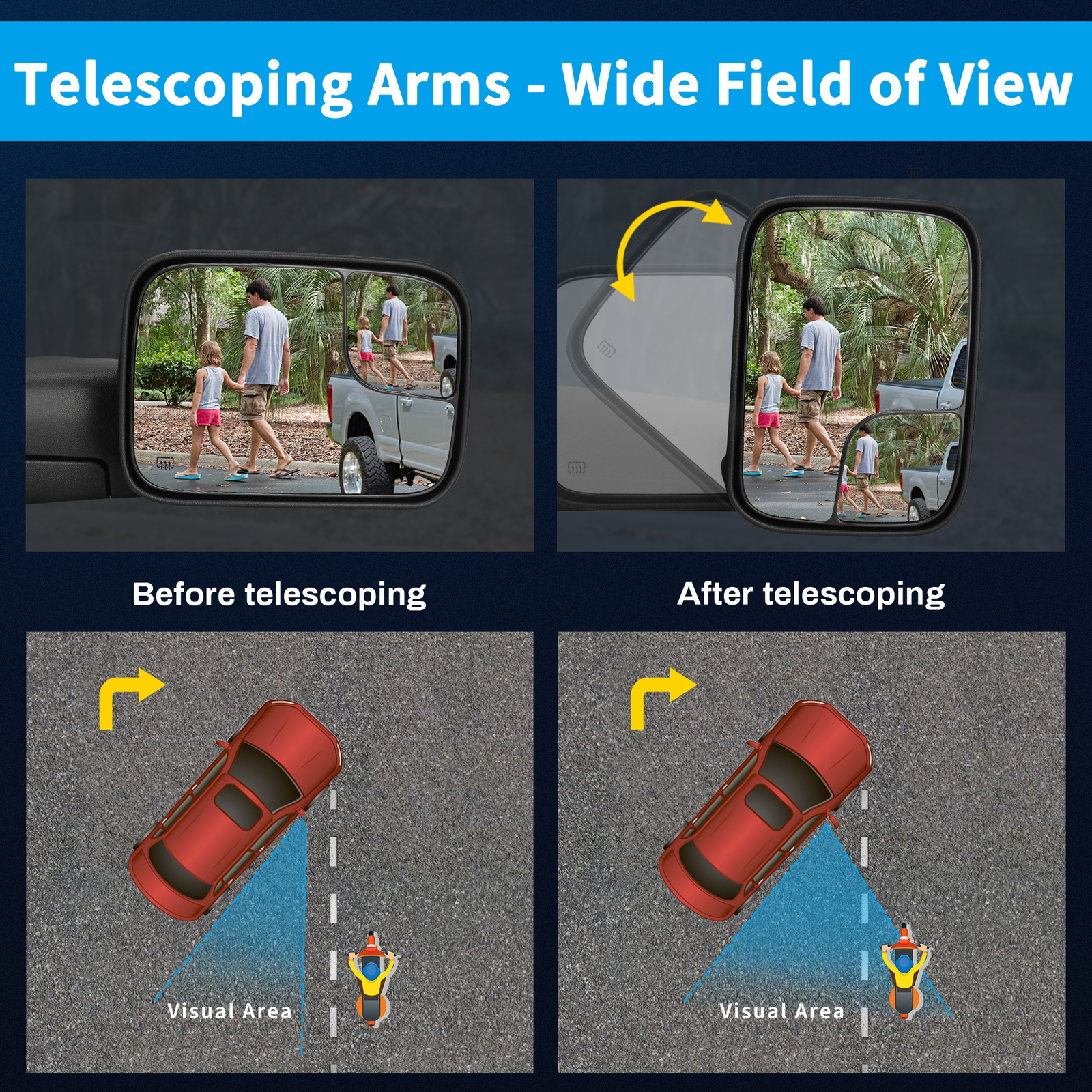 ACANII - Telescoping Towing MANUAL Mirror Non Heat [LEFT