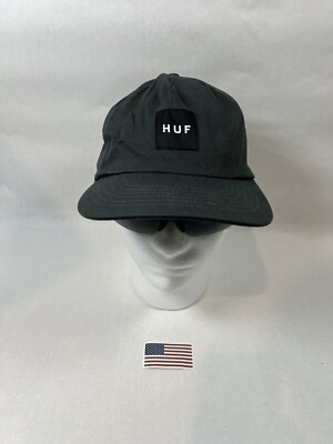 Huf Hat Cap Strap Back Black White Spell Out Logo Skater Skateboarding One Size