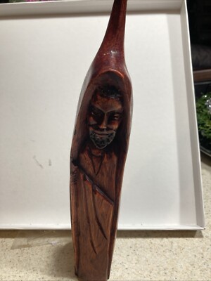 Vtg Hand Carved Male Tribal Solid Wood Statue Head Elongated 13  Tall