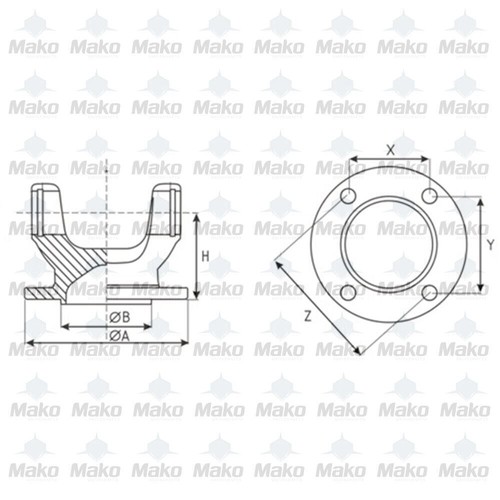 1310 Series Conversion Flange Yoke for Kia / Hyundai 98mm sae 45mm H-55mm - Imagen 2 de 3