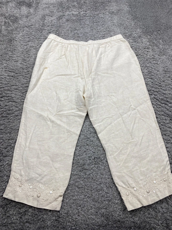 Pantalones Colección JM Mujer 14 Lino Cremoso Pierna Ancha Tiro Alto Capri Lagenlook Y2K Foto 2 de 4