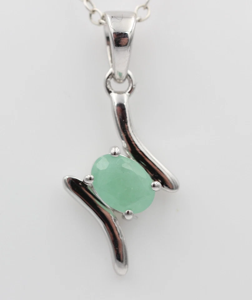 0,72 Carati Pendente Di Smeraldo Collana In Argento 925 Pendente Di Smeraldo - Immagine 2 di 4