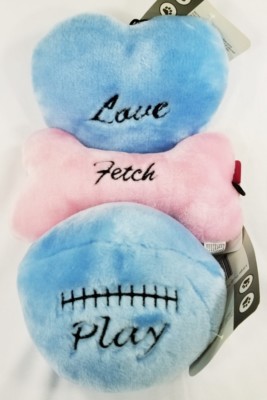 Play Fetch Love, Bone Heart or Football plush squeaker dog toys toy puppy  B51