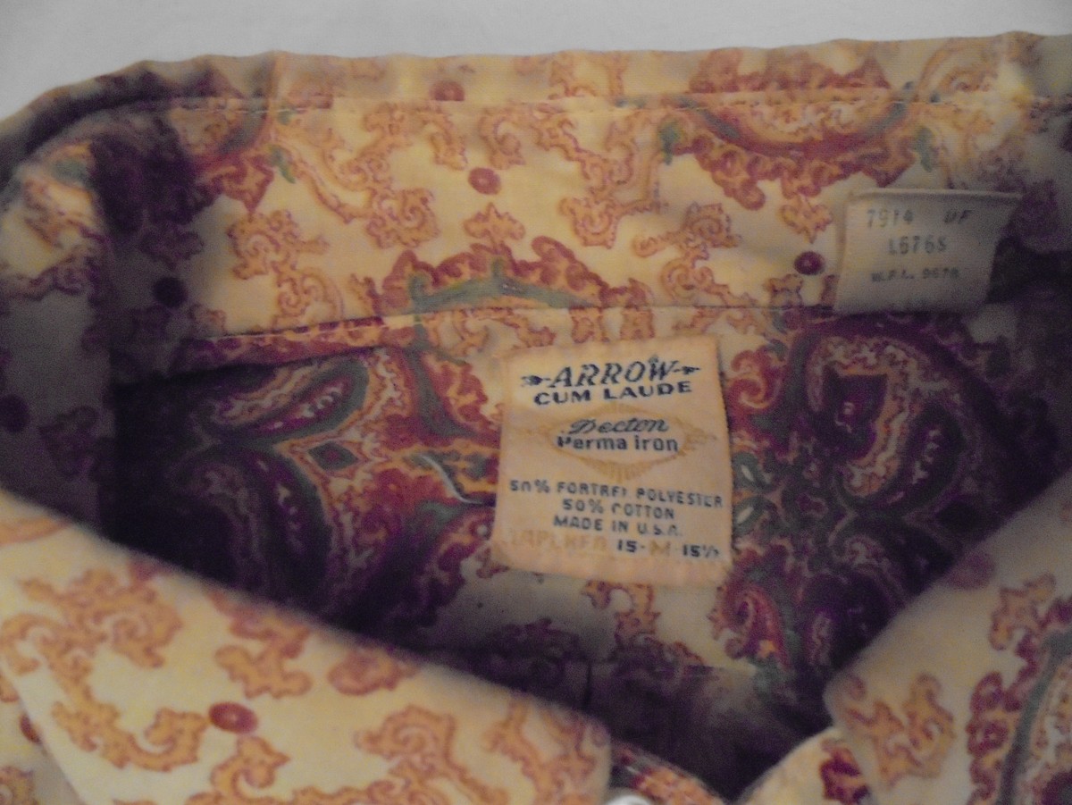VTG 60s Arrow Paisley Mens Medium 12-M-15 1/2 Sanforized Shirt Cum
