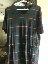 Sunday Work Clothes Mens T-shirt Dark Gray orange Striped V Neck Top Sz XLarge