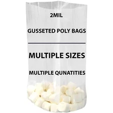 2Mil - Expandable Gusseted Poly Bags Clear Polyethylene Multiple Sizes LDPE