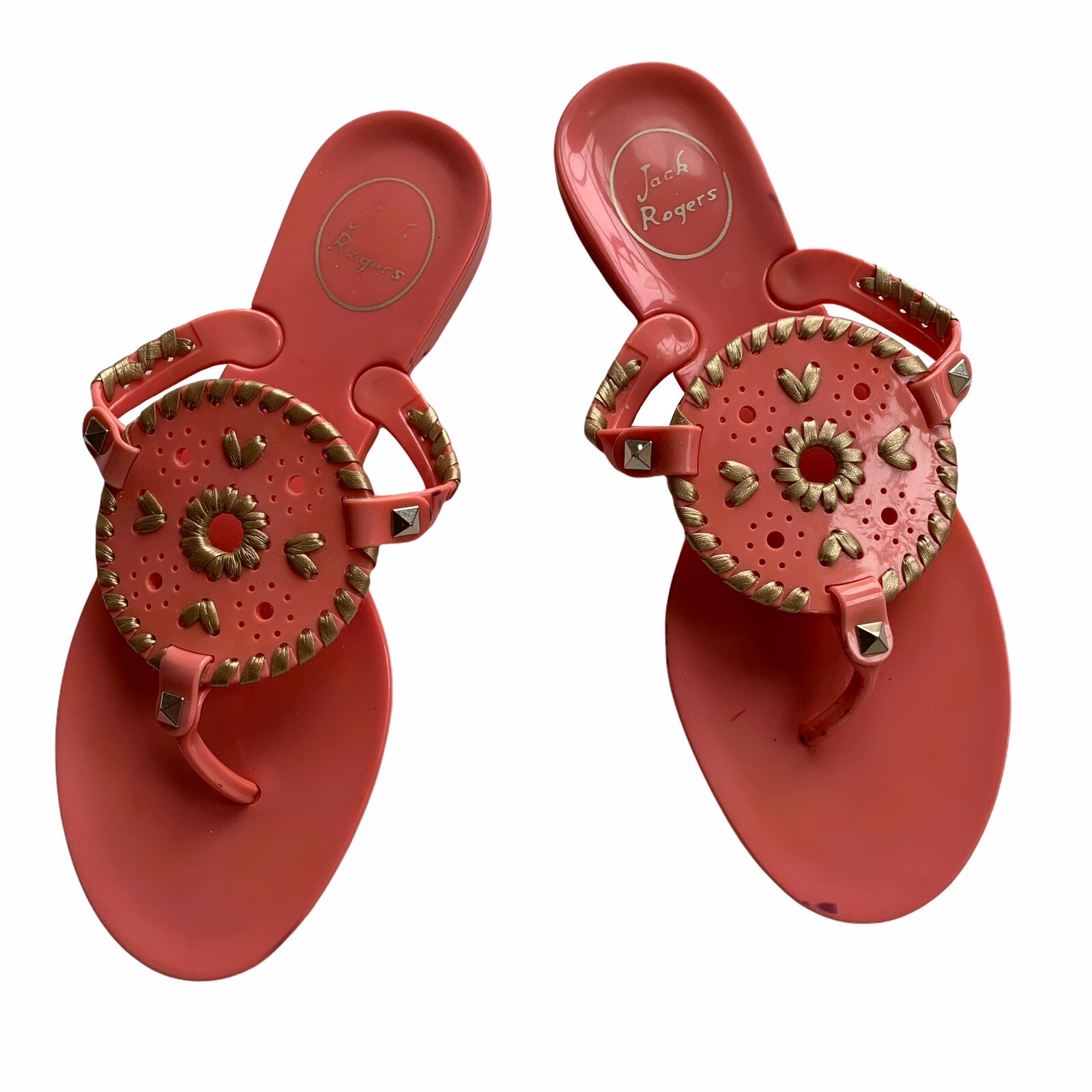 Jack Rogers Georgica Jelly Sandals Women's Size 7 Salmon Gold Trim | eBay