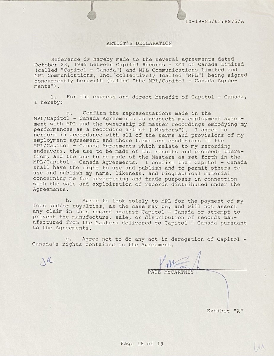 The Beatles Signed Paul McCARTNEY SIGNED DOCUMENT McCartney