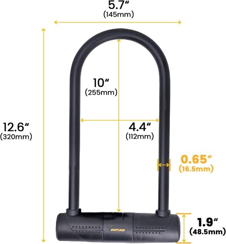 Bike U Lock, Heavy Duty Anti Theft, 16mm with Shackle, Holder & 4ft Cable - Picture 2 of 6