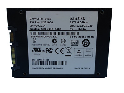 64 GB SSD SANDISK U110 SDSA6GM - 064G - 1122 S/N: 144744401121 2,5 ZOLL #NFP824