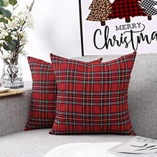  Christmas Throw Pillow Covers 20x20 Set 20" x 20" (Pack of 2) Red Tartan Plaid