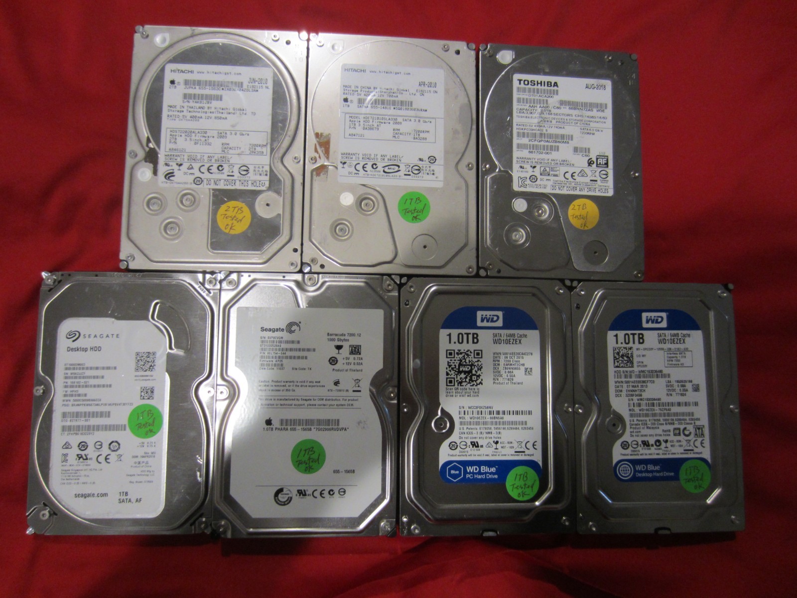 Lot of 7pcs Seagate,Toshiba,Hitachi,WD 1.0TB/2.0TB  Sata III 6Gb/s 3.5" HDD